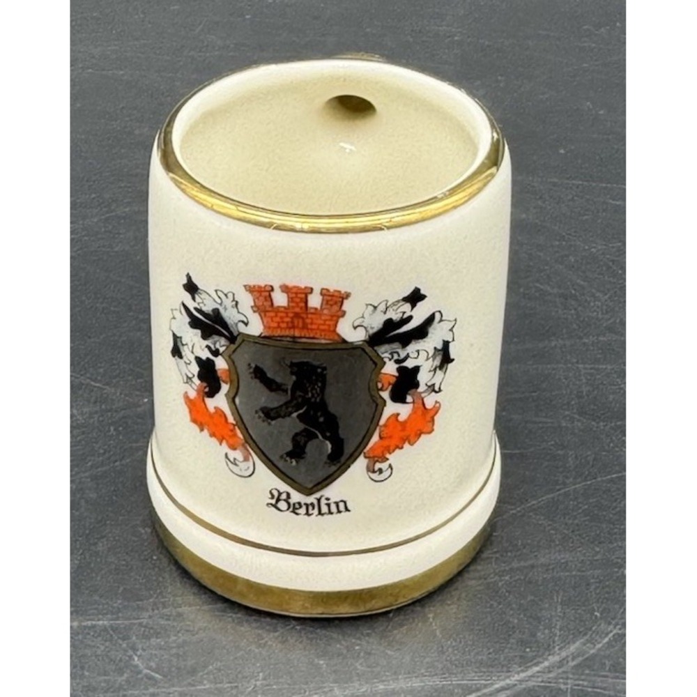 Vintage Berlin Porcelain Toothpick Holder Mini Mug Handmade Germany 2" Crest